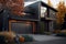 Modern house with dark designer finish with large garage