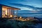 Modern house with expansive windows providing a front-row seat to the mesmerizing beauty of the moonlit ocean, creating an