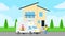 Modern house exterior flat style design vector illustration with roof, windows and shadows.