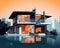 A modern house shown with an illustration. (Illustration, Generative AI