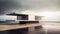 A Modern House On The Water With Cloudy Skies: Futuristic, Monochromatic, And Minimalist