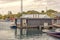 A modern houseboat and boats in the harbour of Copenhagen