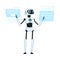 Modern Humanoid or Robotic Device with Iron Limbs Doing Mathematical Calculations on Hologram Vector Illustration