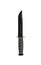 Modern hunting knife with black blade and rubber handle. Steel arms. Isolate on a white back