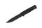 Modern hunting knife with black blade and rubber handle. Steel arms. Isolate on a white back