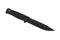 Modern hunting knife with black blade and rubber handle. Steel arms. Isolate on a white back