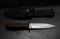 A modern hunting knife and a leather case for him on a dark background. Melee weapons for hunting and self-defense. The instrument