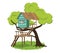 Modern hut on branches of tree poster