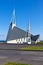 Modern Iceland Church on bright blue sky background