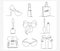 Modern icons fashion, femininity, shopping, leisure. Fashion elements in one line style. Items isolated on a white background. for
