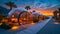 Modern igloo tents designed for luxury desert camping, set against a twilight sky filled with stars.Geodesic domes