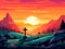 Modern Illustration of Easter Morning with Cross and Sunrise, Symbolizing Resurrection