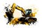 Modern illustration of a yellow backhoe. Watercolor drawing style and minimalist strokes.