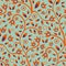 Modern Indian Florals style vector seamless pattern background. Neon orange indigo abstract flowers and leaves on