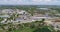 Modern industrial building exterior with aerial view, Gray industrial building from above