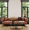 Modern industrial living room interior, wall mockup