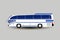 Modern intercity or tourist bus on light gray background. Vector flat illustration.