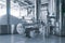 Modern interior of a brewery mash vats metal containers