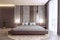 Modern interior design bedroom mock-up with big window and illuminated wooden slats