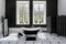 Modern interior design in contemporary monochrome bathroom