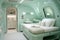 Modern Interior Design in Green and White Colors in Camper Van. AI Generated