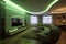 Modern interior design private green neon. Generate Ai