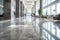 Modern interior of luxury lobby of commercial building, clean shiny floor in office hall after professional care, perspective view