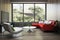 Modern interior with red sofa