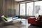 Modern interior with red sofa 3D rendering