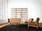 Modern interior studio loft with panoramic windows,natural color floor,white blank walls.Generic design furniture