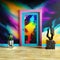 Modern interior wall with door in abstract splash colors