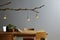 Modern interior wooden furniture and design lamp branch and bulbs