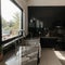 Modern kitchen with black sink and fronts