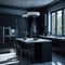 Modern Kitchen With Classic Lines, Large Dinning Island with Marble top, Hanging Lights, Window Sunlight, Clean style Generative