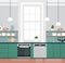 modern kitchen interior with new oven and dishwasher home appliances concept horizontal