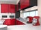 Modern kitchen interior with stylish coffee maker, food mixer.