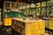 modern kitchen in loft rustic style in green and yellow colors
