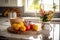 Modern Kitchen Marble Counter, Fresh Vegetables, and Fruits for a Healthy Lifestyle. created with Generative AI