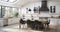 A Modern Kitchen\\\'s Harmony of White Cabinets and Marble Surfaces. Generative AI