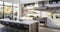 A Modern Kitchen\\\'s Symphony of White Cabinets and Marble Grace. Generative AI