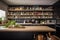 a modern kitchen, with shelves lined with nutritional supplements and ingredients for healthy cooking