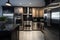 modern kitchen with stainless steel appliances and black granite countertops, surrounded by sleek and stylish decor