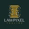 Modern law pixel abstract logo design vector. Minimal digital lawyer logo brand.