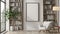 a modern library room, characterized by its minimalistic aesthetic and warm color palette of white, gray, and beige, an