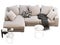 Modern light beige chaise lounge fabric sofa with plaid, pillows and side tables. 3d render