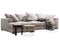 Modern light beige chaise lounge fabric sofa with plaid, pillows and side tables. 3d render