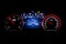 Modern light car mileage on black background Avr speed