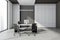 Modern light grey office with elegant paneling