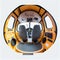 Modern light sport helicopter cabin dashboard, steering wheel, pilot and passenger seats.