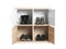 Modern light wooden cabinet with shoes on white. Furniture for wardrobe room